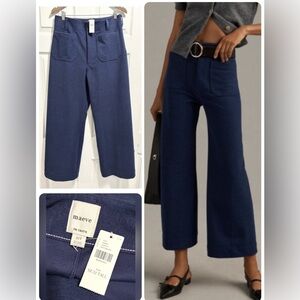 NWT Anthropologie MAEVE The Colette Pant Brushed Knit Wide Leg Blue Crop Sz 31 T